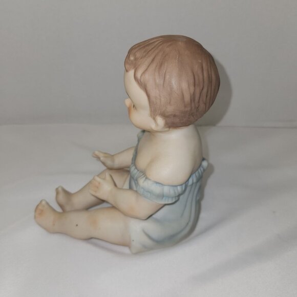 Vintage Andrea By Sadek Piano Baby Bisque Porcelain Boy Sitting 7" H x 5" L - Picture 5 of 10
